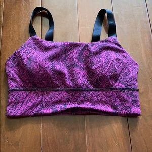 Purple and black patterned lululemon sports bra